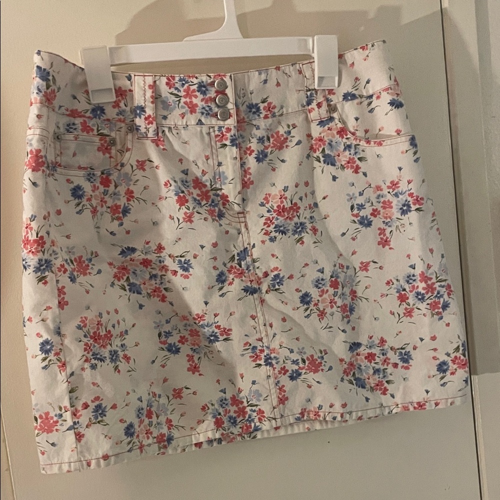 LOFT Floral Mini Skirt Pink Blue Botanical Size 14 - Picture 4 of 13